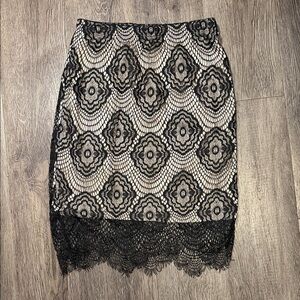 Charlotte Russe Black and Cream Lace Pencil Skirt